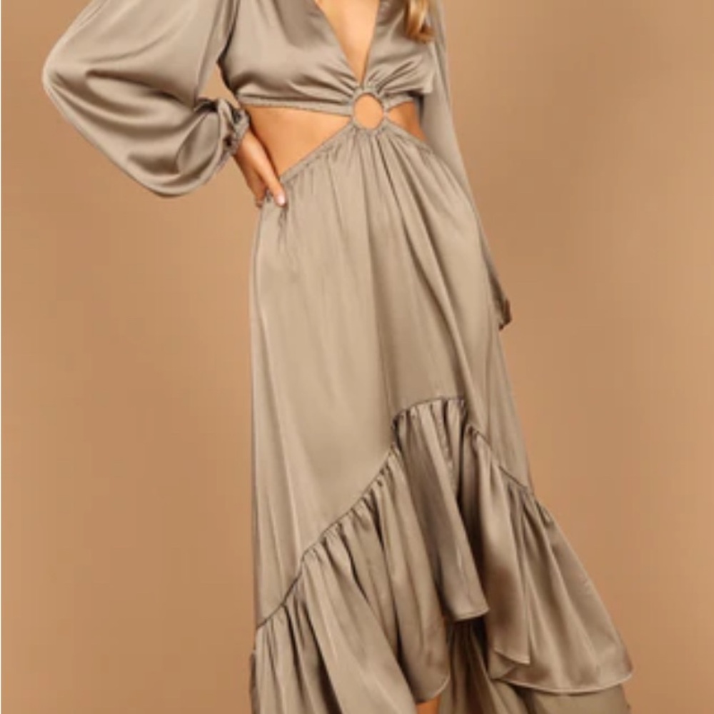 Elegant Taupe Cut-Out Maxi Dress